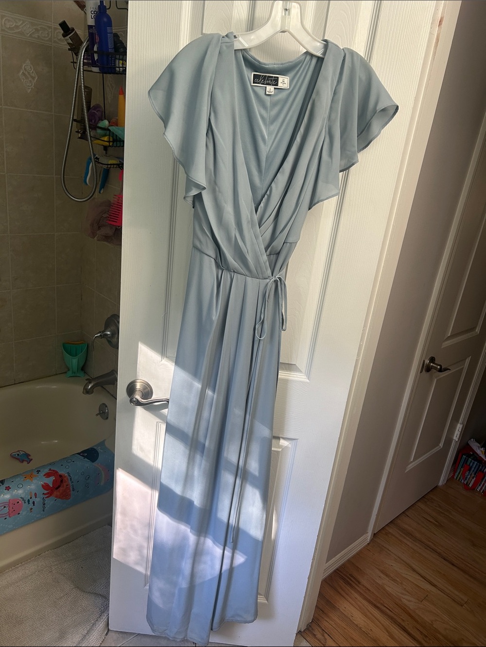 Lulu's Pale Blue Flutter-Sleeve Wrap Maxi Dress